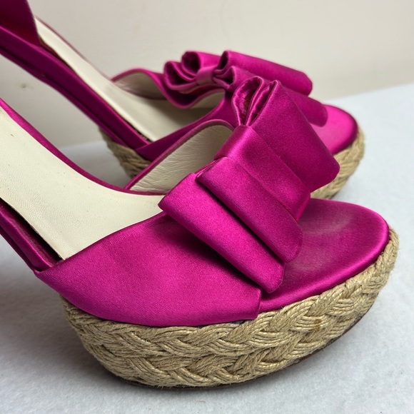 STUART WEITZMAN Fuchsia hot pink satin BOW espadrilles heels size 8.5 coquette - Picture 11 of 15